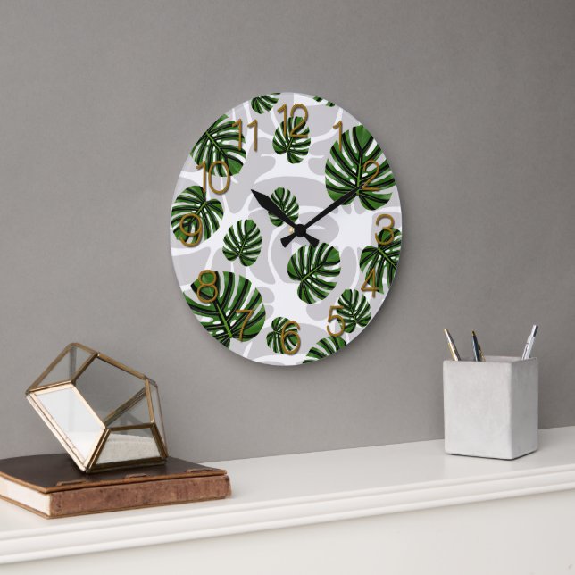 Reloj Redondo Grande Modern Boho Botanical Leaves Pattern (Oficina)