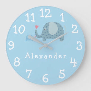 Reloj Redondo Grande Modern Boy Personalized Polka Dot Elephants