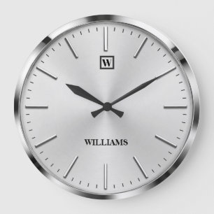 Reloj Redondo Grande Modern Brushed Metal Luxury Silver Minimalist
