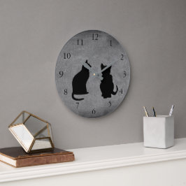 Reloj Redondo Grande Modern cat silhouettes, pets on chalboard