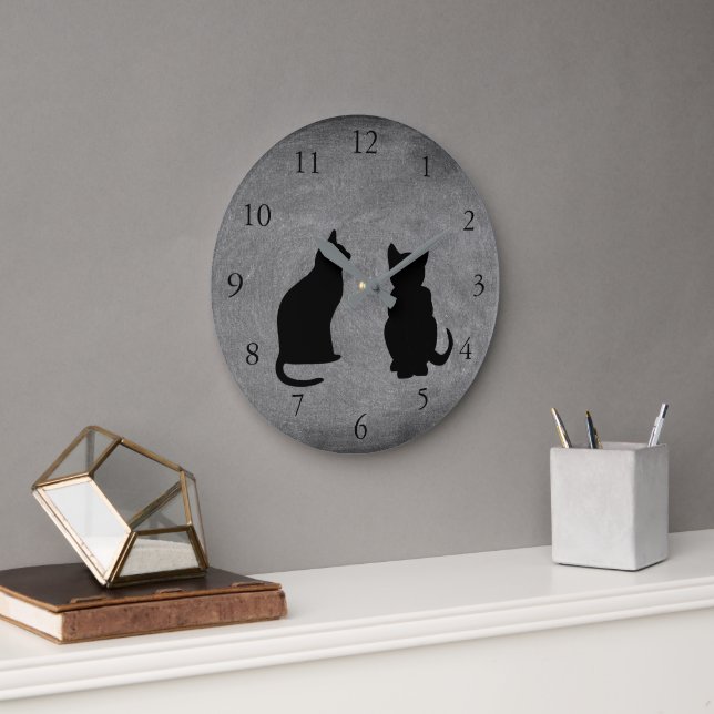 Reloj Redondo Grande Modern cat silhouettes, pets on chalboard (Oficina)