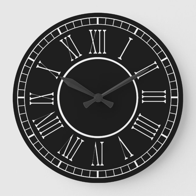 Reloj Redondo Grande Modern Contemporary Black And White Roman Numbers (Anverso)