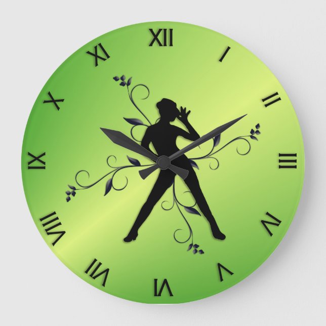 Reloj Redondo Grande Modern Dance Green w Black Numerals (Anverso)