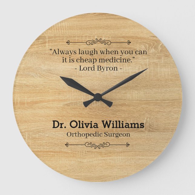Reloj Redondo Grande Modern Doctor Name Designation Quote Wooden Shade (Anverso)