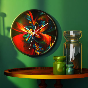 Reloj Redondo Grande Modern Floral Resumen Art Naranja Patrón Azul #14