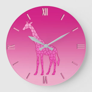 Reloj Redondo Grande Modern Geometric Giraffe, Fuchsia and Light Pink L