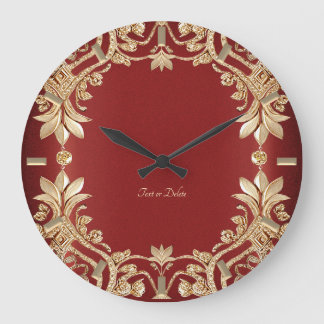 Reloj Redondo Grande Modern Gold Red Floral Wall Clock