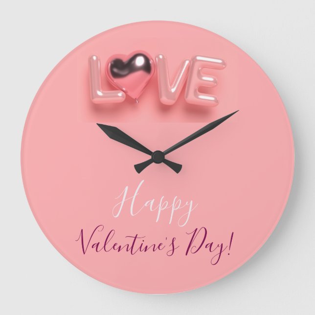 RELOJ REDONDO GRANDE  MODERN  HEART PINK VALENTINES DAY   (Anverso)