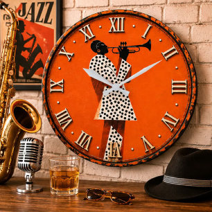 Reloj Redondo Grande Modern Jazz Trumpet Mid Century Music Decor