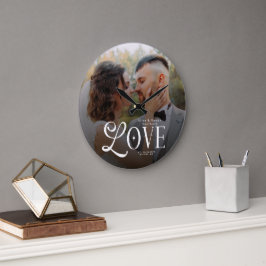 Reloj Redondo Grande Modern Love Custom Wedding Photo Couples Monogram