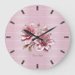 Reloj Redondo Grande Modern Pink Flowers Wall Clock