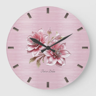 Reloj Redondo Grande Modern Pink Flowers Wall Clock