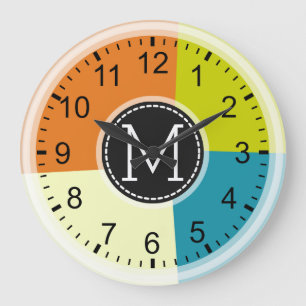 Reloj Redondo Grande Modern Retro Colors Geometric Monogram