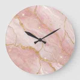 Reloj Redondo Grande Modern Rose Quartz Marble Gold