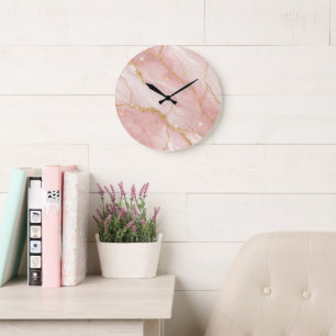Reloj Redondo Grande Modern Rose Quartz Marble Gold