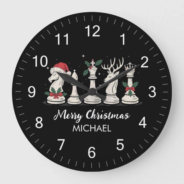 Reloj Redondo Grande Modern Trendy Personalized Chess Pieces Christmas  (Anverso)