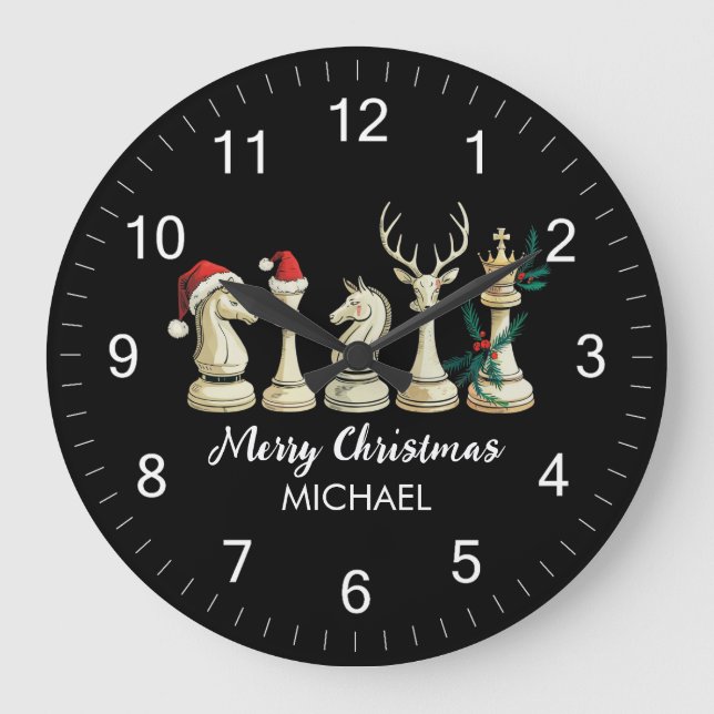 Reloj Redondo Grande Modern Trendy Personalized Chess Pieces Christmas  (Anverso)
