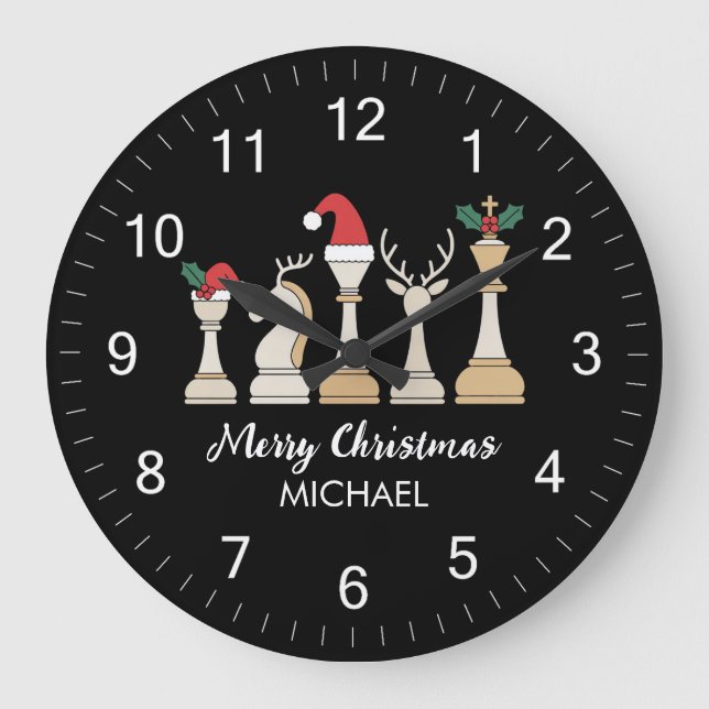 Reloj Redondo Grande Modern Trendy Personalized Chess Pieces Christmas  (Anverso)