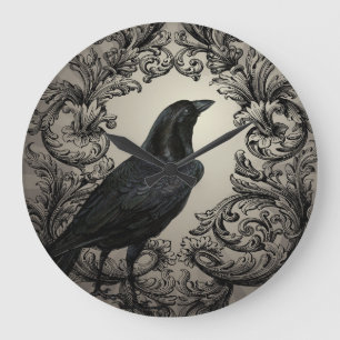 Reloj Redondo Grande modern vintage halloween crow