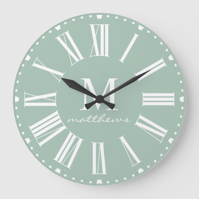 Reloj Redondo Grande Moderna casa de campo verde nombre familia grande  (Anverso)