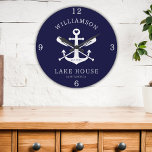 Reloj Redondo Grande Moderna Casa Lake Nombre Familia Nautical Navy Azu<br><div class="desc">Moderna Casa Lake Nombre Familia Naval Náutica Gran Reloj Azul</div>