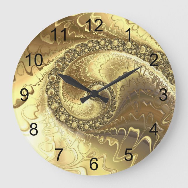 Reloj Redondo Grande Moderna espiral Metalizado metálica de oro fractal (Anverso)