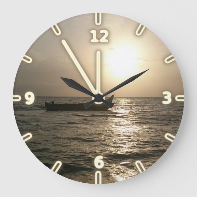 Reloj Redondo Grande Moderna puesta de sol en barco adorable (Anverso)