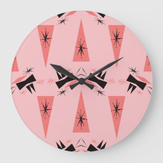 Reloj Redondo Grande Moderno A Mediados Del Siglo: Patrón De Coral Rosa
