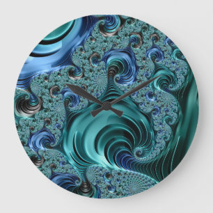 Reloj Redondo Grande Moderno azul fractal azul brillante metálico