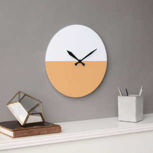 Reloj Redondo Grande Moderno Chic Bloque de Color Naranja Melocotón Cla