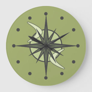 Reloj Redondo Grande Moderno de mediados de siglo Sputnik Estallido de