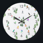 Reloj Redondo Grande Moderno freeride Snowboard Snowboard Art<br><div class="desc">ilustracion de arte de Guay de pintorescos snowboard coloridos,  snowboard downhill en Mountains entre pinos,  abetos,  abetos sobre nieve fresca en polvo. Snowboard y paseos al aire libre en un bosque de invierno. Regalos de Snowboard. Decoración de Navidades de snowboard.</div>