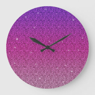 Reloj Redondo Grande Moderno gradiente rosa morado purpurina giratorio