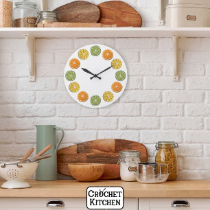 Reloj Redondo Grande Moderno Mínimo Fresco Crochet Citrus Slices