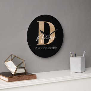 Reloj Redondo Grande Moderno Monogramado Inicial D & Name Personalizado