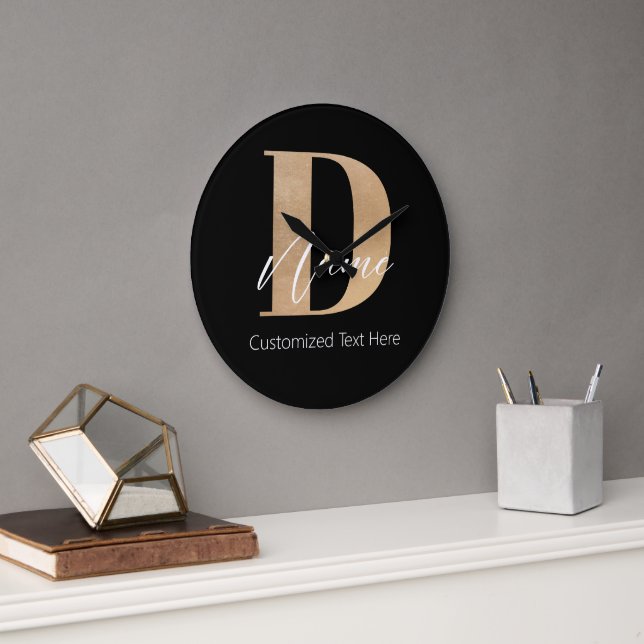 Reloj Redondo Grande Moderno Monogramado Inicial D & Name Personalizado (Oficina)