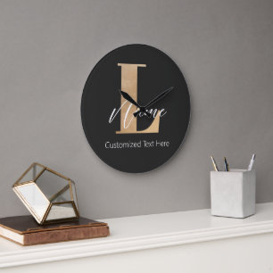 Reloj Redondo Grande Moderno Monogramado inicial L & Name Personalizado