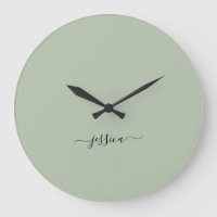Moderno nombre de guión verde sabio reloj grande