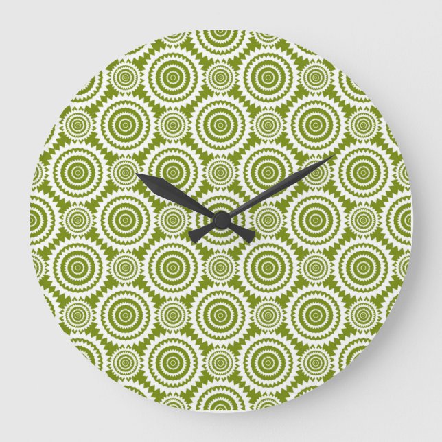 Reloj Redondo Grande Moderno Olive Green and White Geometric Pattern Ar (Anverso)