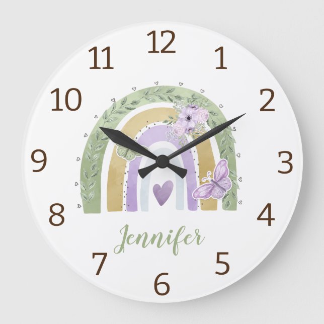 Reloj Redondo Grande Moderno y elegante acuarela arcoíris con diseño pe (Anverso)