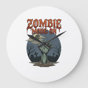 Reloj Redondo Grande Modo Zombie Halloween Mano Cementerio Luna_1