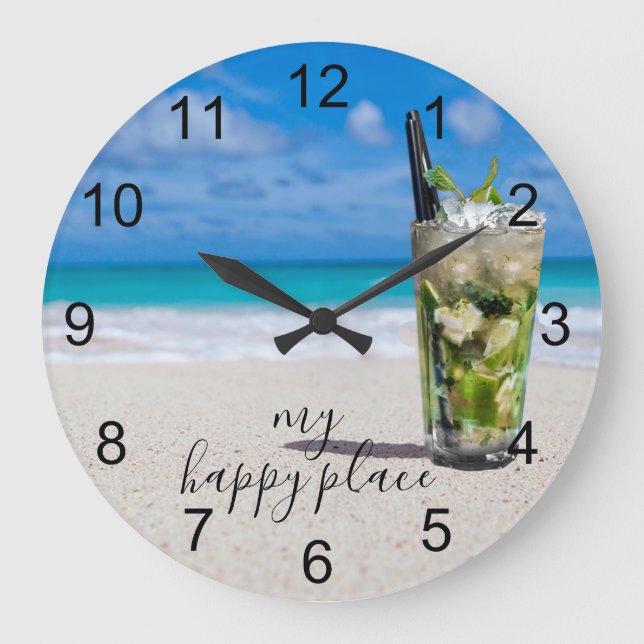 Reloj Redondo Grande Mojito Cocktail Beach Happy Place   (Anverso)