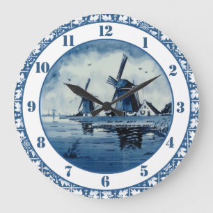 Reloj Redondo Grande Molino de viento azul del azul de Delft