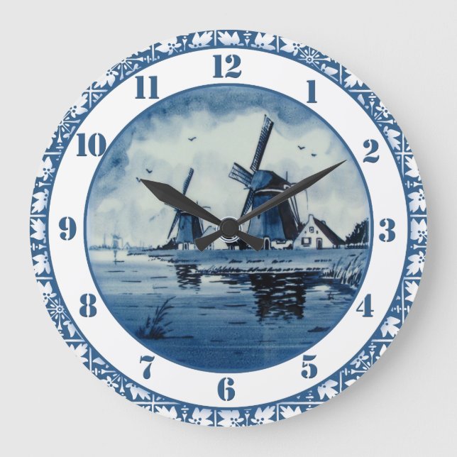 Reloj Redondo Grande Molino de viento azul Delft (Anverso)