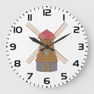 Reloj Redondo Grande Molino de viento de madera rústico tradicional
