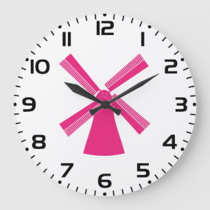 Reloj Redondo Grande Molino de viento rosa