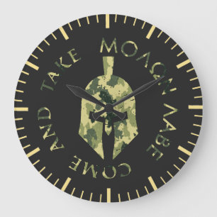 Reloj Redondo Grande Molon Labe Casco Espartano Camuflaje Militar