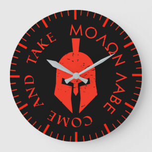 Reloj Redondo Grande Molon Labe Casco Espartano Rojo