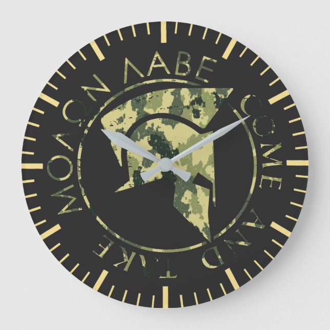 Reloj Redondo Grande Molon Labe Spartan Helmet Campamento Militar  (Anverso)