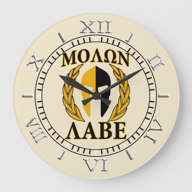 Reloj Redondo Grande Molon Labe Spartan Mask Laurels Beige Dial (Anverso)